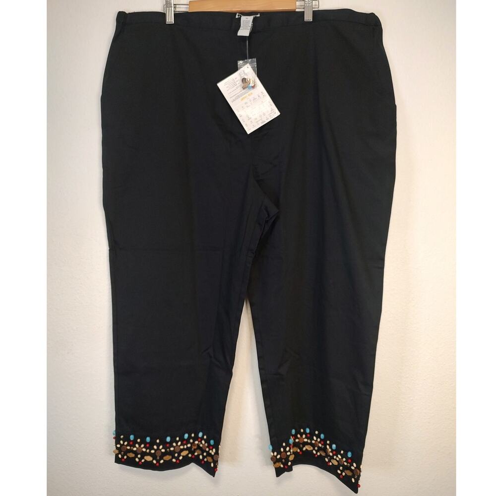 Linea by Louis Dell'olio Black Beaded Hem Side Pocket Capris Size 3X